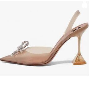 FYS Brown Slip on Pointed Toe Slingback Crystal Pumps Special Clear High Heel Dr